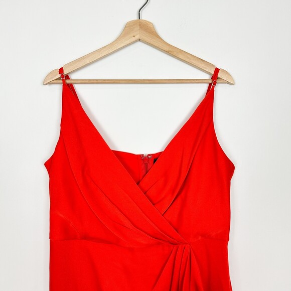 BCBGMaxAzria Faux Wrap Ruched Ruffle Maxi Dress Red Sz 16 - Picture 5 of 12